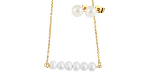 Conjunto Brincos e Colar Pérolas de Água Doce - Dourado Akzent