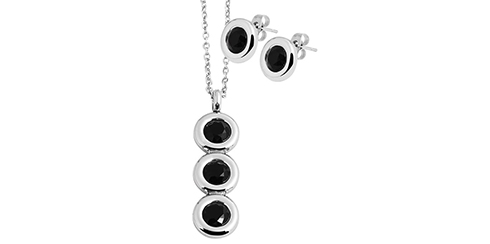 Conjunto Brincos e Colar Círculos Zircónias Pretas Grandes Akzent