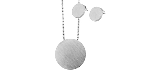 Conjunto Brincos e Colar Círculos em Aço Escovado Akzent