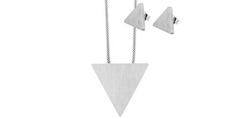 Conjunto Brincos e Colar Triângulos em Aço Escovado Akzent