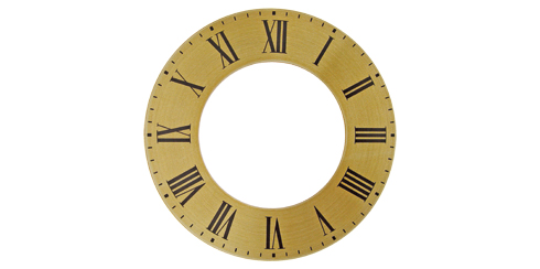 Mostrador em alumínio dourado com números romanos - 100 mm