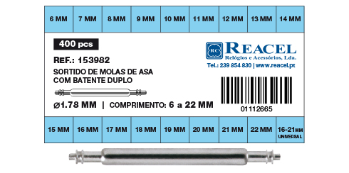 Sortido molas de asa batente duplo latão - 1.78 mm - 400 peças