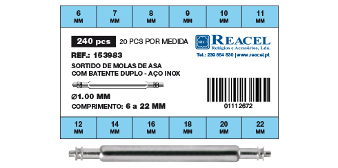Sortido molas de asa batente duplo inox - 1.00 mm - 240 peças