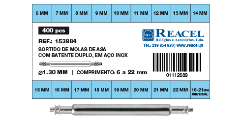 Sortido molas de asa batente duplo inox - 1.30 mm - 400 peças