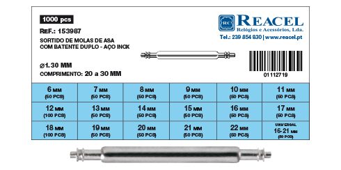 Sortido molas de asa batente duplo inox - 1.3 mm - 1000 peças
