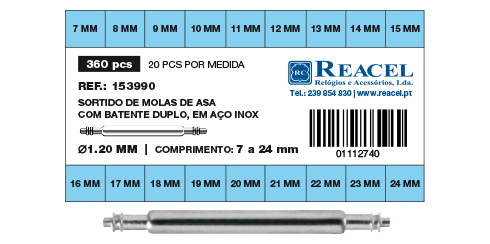 Sortido molas de asa batente duplo inox - 1.2 mm - 360 peças
