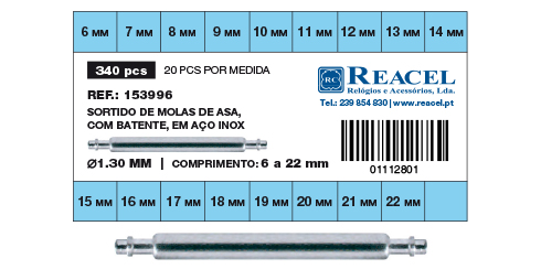 Sortido molas de asa com batente inox - 1.3 mm - 340 peças