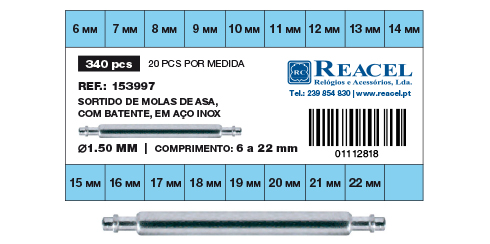 Sortido molas de asa com batente inox - 1.5 mm - 340 peças