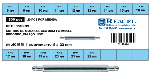 Sortido molas de asa com batente inox - 1.6 mm - 300 peças
