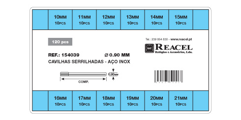 Sortido cavilhas serrilhadas aço inox - 0.90 mm - 120 peças