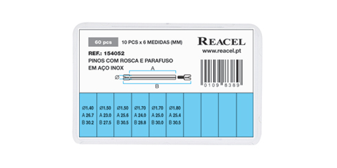 Sortido de pinos com rosca e parafuso aço inox - 60 peças