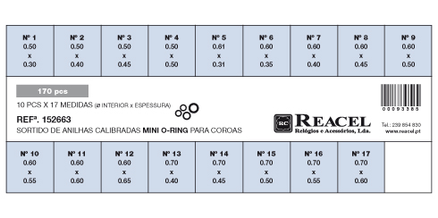 Sortido cal. anilhas mini o-ring para coroas japonesas - 170 peças