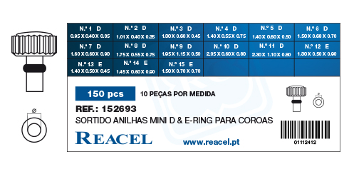 Sortido anilhas mini D & E-ring para canhões de coroas - 150 peças