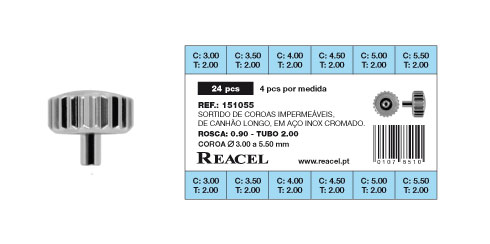 Sortido coroas etanche canhão longo aço inox - 24 peças