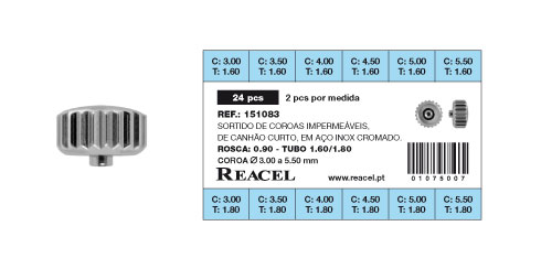 Sortido coroas impermeáveis canhão curto aço inox - 24 peças