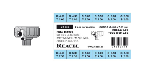 Sortido coroas impermeáveis aço inox duplo O-ring - 24 peças