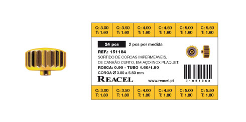 Sortido coroas etanche c. curto inox plaquet 0.90 mm - 24 peças