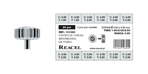 Sortido coroas etanche canhão longo titânio - 0.90 mm - 24 peças