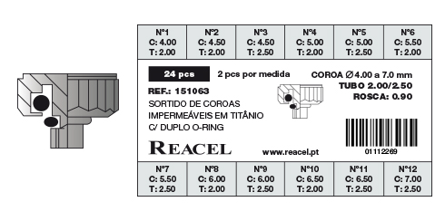 Sortido coroas etanche titânio duplo O-ring - 0.90 mm - 24 peças