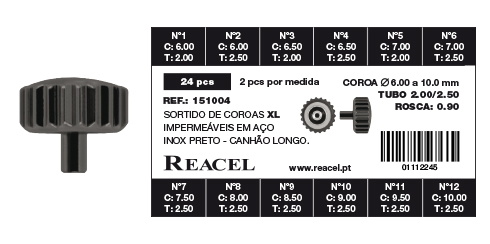 Sortido coroas etanche c. longo inox preto - 0.90 mm - 24 peças