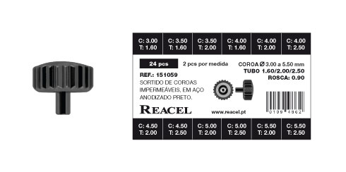 Sortido coroas etanche c. longo inox preto - 0.90 mm - 24 peças