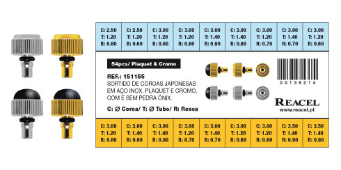 Sortido coroas japonesas inox com e sem ónix - 38 peças