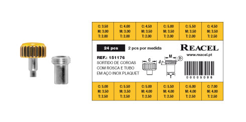Sortido coroas com rosca e tubo aço inox - 24 peças
