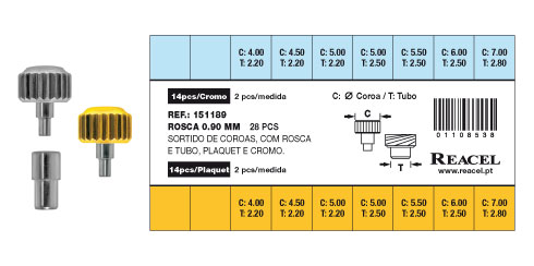 Sortido coroas plaquet e cromo com rosca e tubo - 28 peças