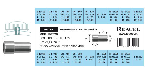 Sortido tubos em aço inox para caixas impermeáveis - 90 peças