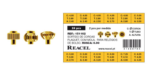 Sortido coroas lepine com mola inox plaquet -  0.90 mm - 24 peças