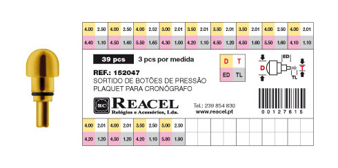 Sortido botões de pressão plaquet para cronógrafos - 39 peças