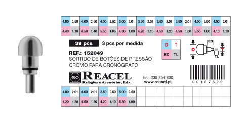 Sortido botões de pressão cromo para cronógrafos - 39 peças