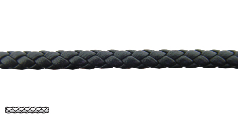 Cordão preto de pele entrançada - 3 mm x 1m