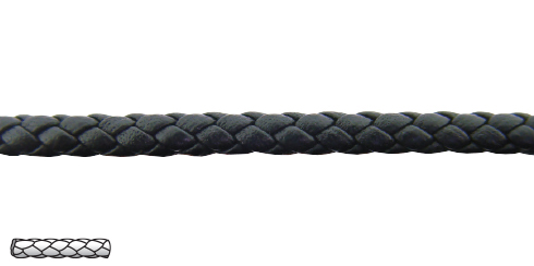 Cordão preto de pele entrançada - 4 mm x 1m