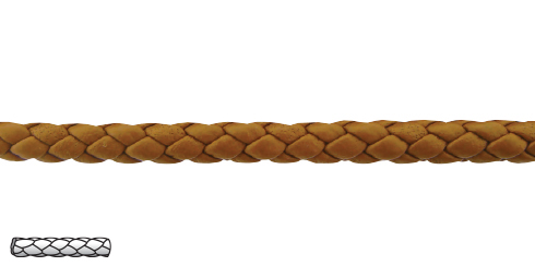 Cordão conhaque de pele entrançada - 4 mm x 1m
