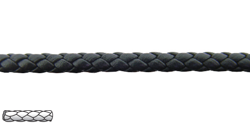 Cordão preto de pele entrançada - 5 mm x 1m