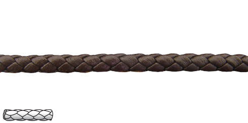 Cordão castanho escuro de pele entrançada - 5 mm x 1m