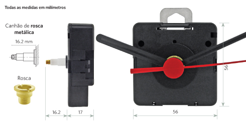 Movimento quartz de parede - Canhão médio longo