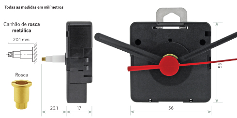 Movimento quartz de parede - Canhão longo