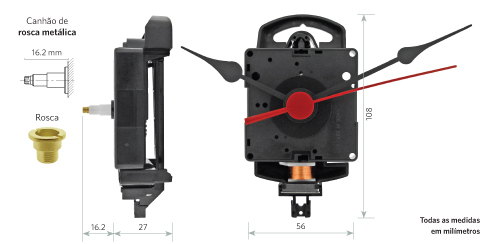 Movimento quartz de parede p/ pêndula - Canhão médio