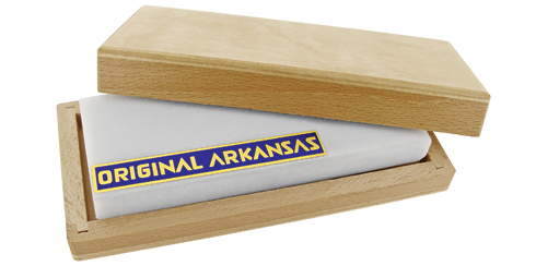Pedra Arkansas em caixa de madeira - 125 x 50 x 10 mm