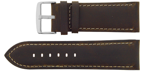 Bracelete Calfe - Castanho escuro - 26 mm - Costura bege Reacel