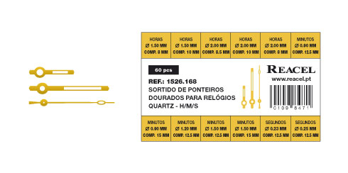 Sortido de ponteiros dourados luminoso (H/M/S) - 60 peças