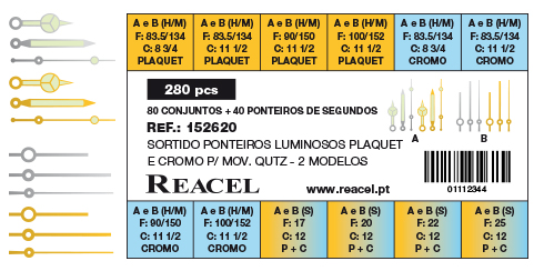 Sortido de ponteiros luminosos (H/M/S) - 280 peças