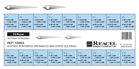 Sortido ponteiros cromados Golfinho (H/M) - 18 medidas - 36 pares