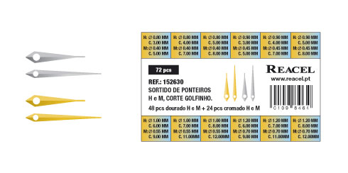 Sortido de ponteiros corte golfinho (H/M) - 12 medidas - 36 pares