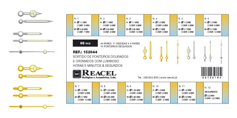 Sortido de ponteiros com luminoso (H/M/S) - 11 modelos - 44 pares