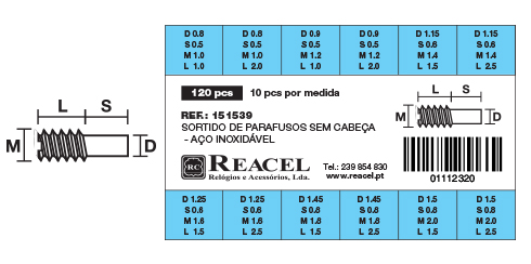 Sortido de parafusos sem cabeça aço inox - 120 peças