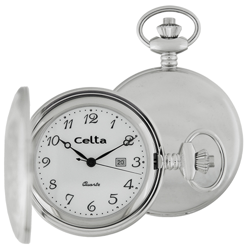 Relógio de bolso quartz Celta com tampa e calendário