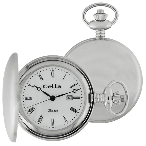 Relógio de bolso quartz Celta com tampa e calendário